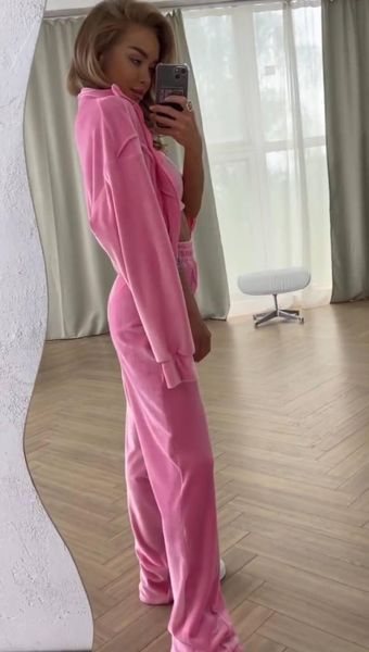 Костюм тройка женский (кофта, топ и штаны) велюровый JEM-275 (42 - 48 р.) Розовый JEM-275 фото