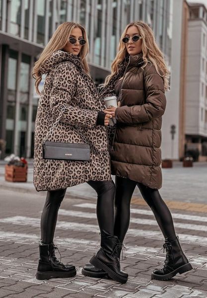 Куртка женская двухсторонняя плащёвка на силиконе 200 NAO-1051 (42 - 52 р.) Шоколад/Лео NAO-1051 фото