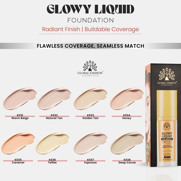 Тональна основа Global Fashion, Glowy Liquid Foundation 4in1:Primer+Concealer+Highlighter+BB cream, SPF 15, K031,Warm Beige 24994 фото