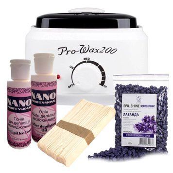 Набір для депіляції з банковим воскоплавом Pro Wax 200 і засобами (олія, тонік) Nano Professional 2970678352 фото