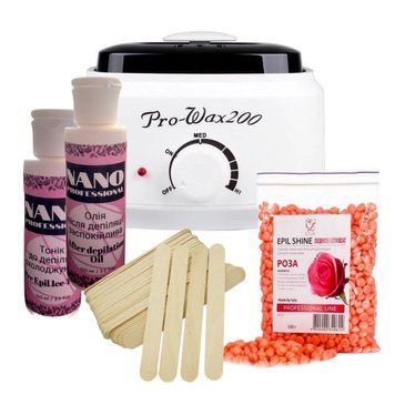 Набір для депіляції з банковим воскоплавом ProWax-200 та засобами (олія, тонік) Nano Professional 2970678353 фото
