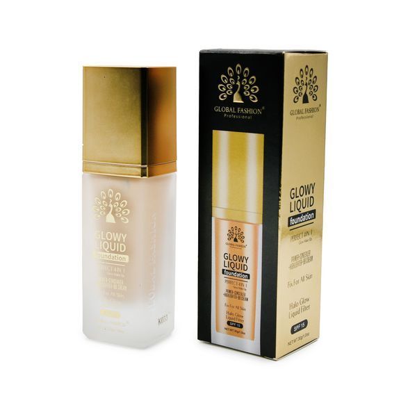 Тональна основа Global Fashion, Glowy Liquid Foundation 4in1:Primer+Concealer+Highlighter+BB cream, SPF 15, K033,Golden Tan 24996 фото