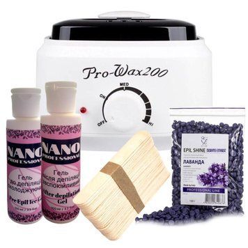 Набір для депіляції з банковим воскоплавом Pro Wax 200 і гелями до/після депіляції Nano Professional 2970678354 фото