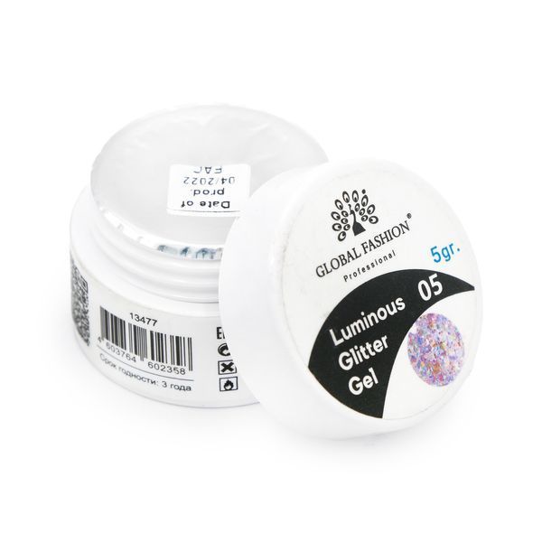 Гліттер гель що світиться в темряві, 5 гр, Luminous Glitter Gel 05 13477 фото
