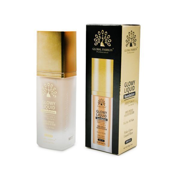 Тональна основа Global Fashion, Glowy Liquid Foundation 4in1:Primer+Concealer+Highlighter+BB cream, SPF 15, K035,Caramel 24998 фото