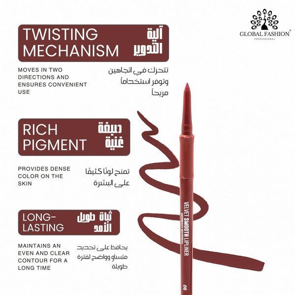 Гелевый карандаш для губ, Global Fashion, velvet smooth lipliner, 06 25025 фото