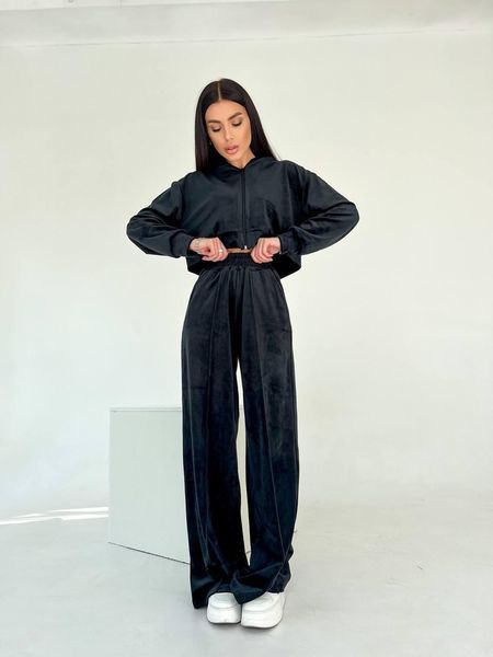 Костюм женский велюровый (штаны и кофта) CRY-1092 (42 - 46 р.) Чёрный CRY-1092 фото