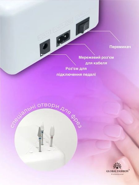 Апарат для манікюру та педикюру GF-722, 50000 об. 80 W, white 22478 фото