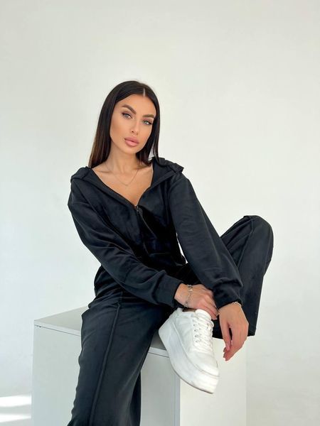 Костюм женский велюровый (штаны и кофта) CRY-1092 (42 - 46 р.) Чёрный CRY-1092 фото