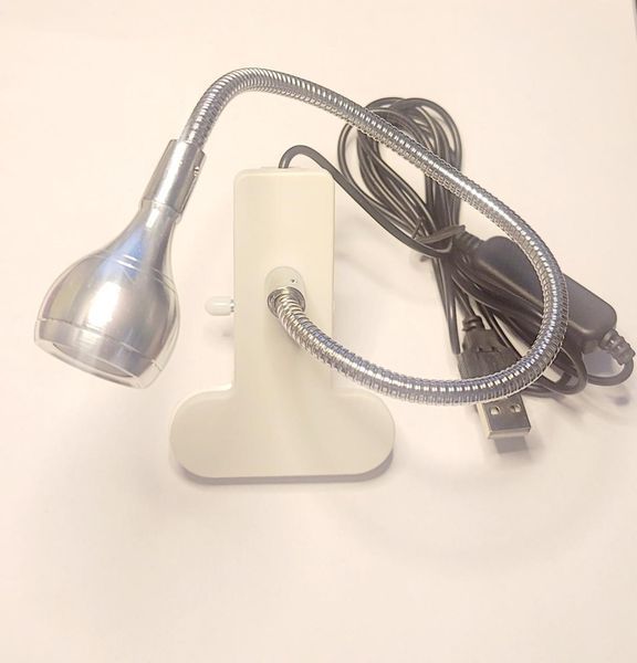 LED лампа-ліхтарик на прищіпці, гнучка з USB-розємом, 3V/5V, silver 22681 фото