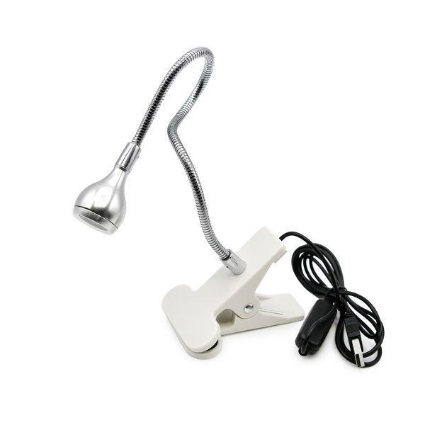 LED лампа-ліхтарик на прищіпці, гнучка з USB-розємом, 3V/5V, silver 22681 фото