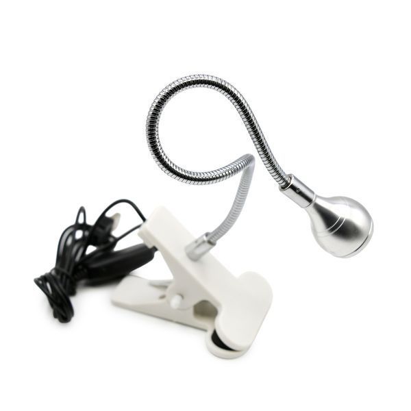 LED лампа-ліхтарик на прищіпці, гнучка з USB-розємом, 3V/5V, silver 22681 фото