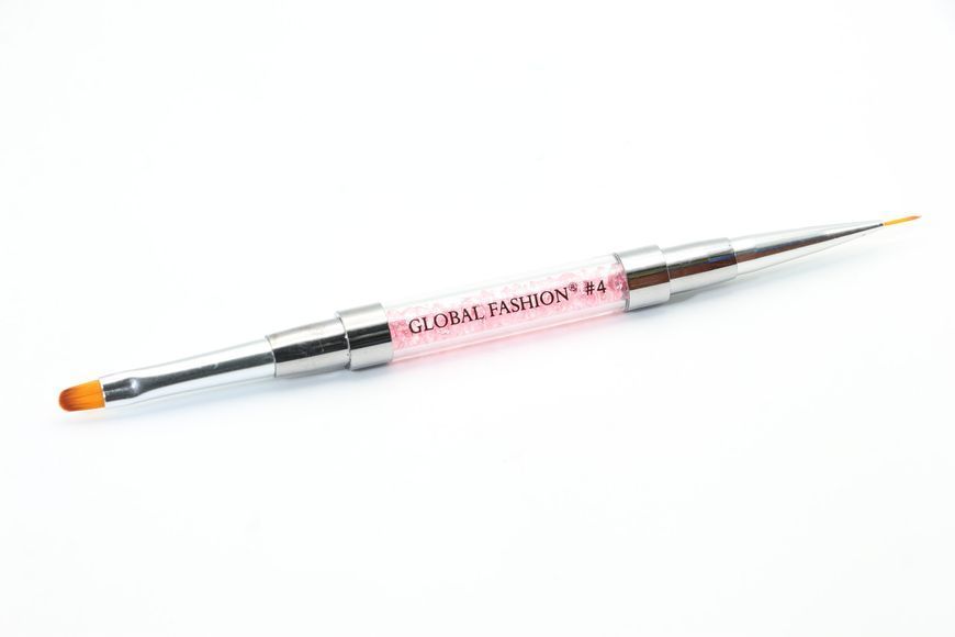 Двосторонній пензель для гелю Global Fashion, #4 (овал 4 мм, лайнер 7 мм) 26719 фото