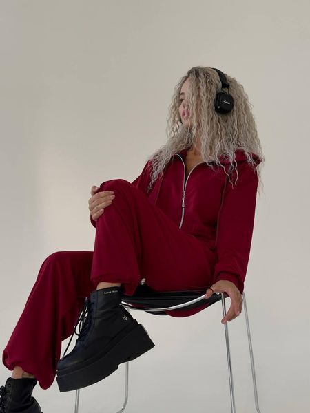 Костюм женский (худи и джоггеры) двухнитка CRY-1159 (42 - 46 р.) Бордовый CRY-1159 фото