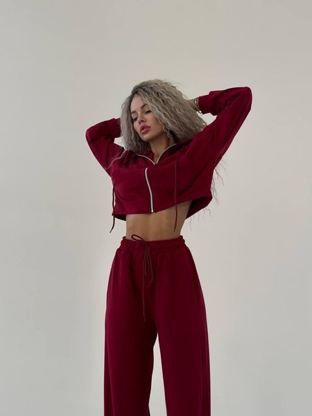 Костюм женский (худи и джоггеры) двухнитка CRY-1159 (42 - 46 р.) Бордовый CRY-1159 фото