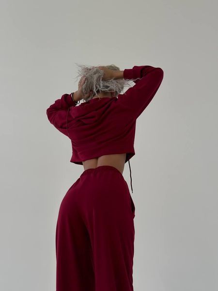 Костюм женский (худи и джоггеры) двухнитка CRY-1159 (42 - 46 р.) Бордовый CRY-1159 фото