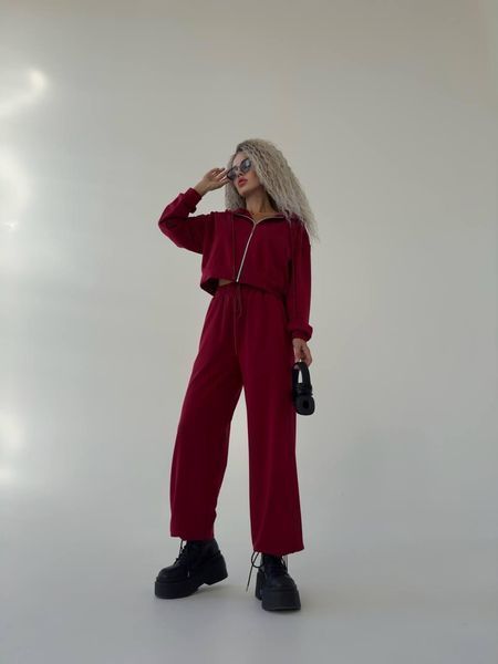 Костюм женский (худи и джоггеры) двухнитка CRY-1159 (42 - 46 р.) Бордовый CRY-1159 фото