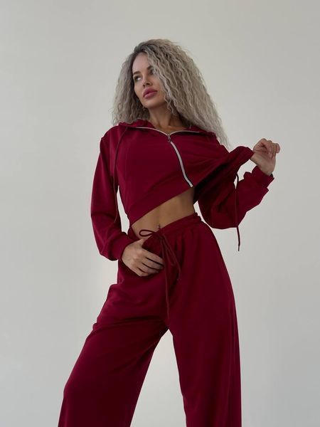 Костюм женский (худи и джоггеры) двухнитка CRY-1159 (42 - 46 р.) Бордовый CRY-1159 фото