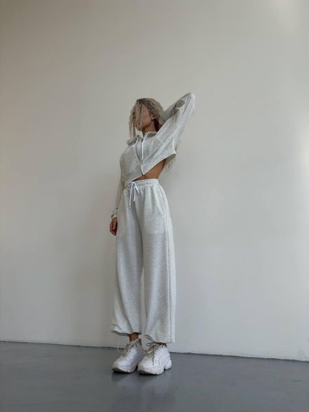 Костюм женский (худи и джоггеры) двухнитка CRY-1159 (42 - 46 р.) Светлый меланж CRY-1159 фото