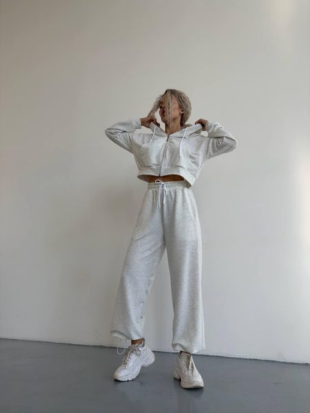 Костюм женский (худи и джоггеры) двухнитка CRY-1159 (42 - 46 р.) Светлый меланж CRY-1159 фото