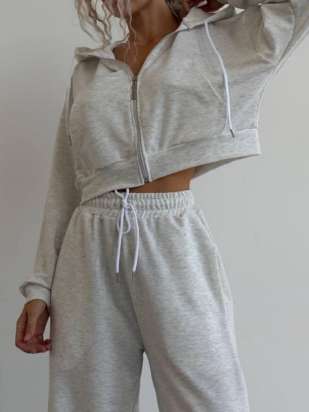 Костюм женский (худи и джоггеры) двухнитка CRY-1159 (42 - 46 р.) Светлый меланж CRY-1159 фото
