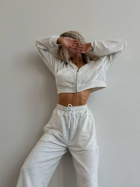 Костюм женский (худи и джоггеры) двухнитка CRY-1159 (42 - 46 р.) Светлый меланж CRY-1159 фото