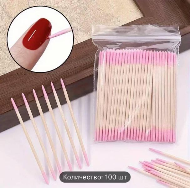 Мікробраші деревяні тонкі з ватою, 100 шт. 25364 фото