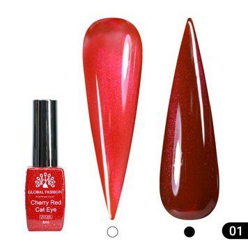 Гель лак кошачий глаз Cherry Red Cat Eye Global Fashion, 8мл, 001 24826 фото