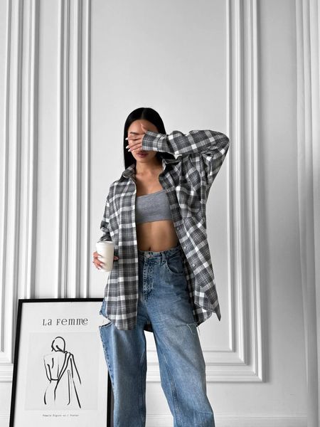 Сорочка жіноча картата фланель ANN-374 (42 - 46 р.) Сіра ANN-374 фото