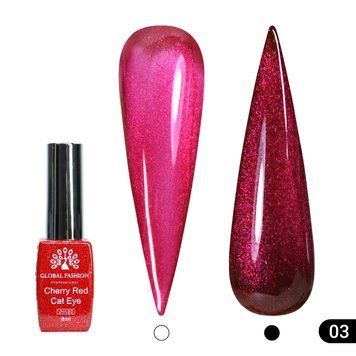 Гель лак кошачий глаз Cherry Red Cat Eye Global Fashion, 8мл, 003 24828 фото