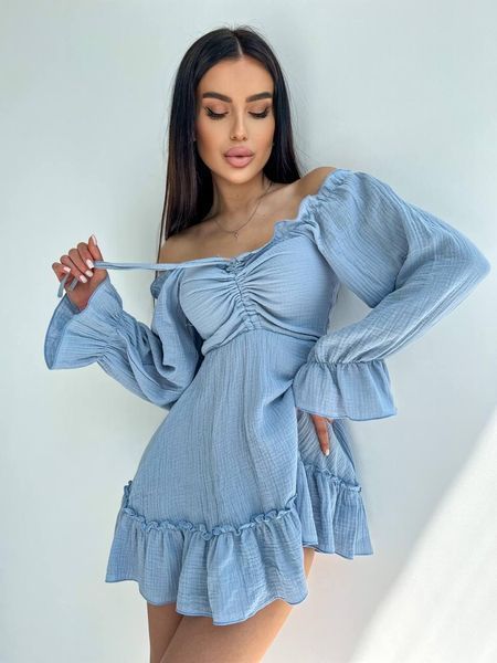 Платье женское муслин CRY-1071 (42-46 р) Голубое CRY-1071 фото