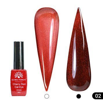 Гель лак кошачий глаз Cherry Red Cat Eye Global Fashion, 8мл, 002 24827 фото