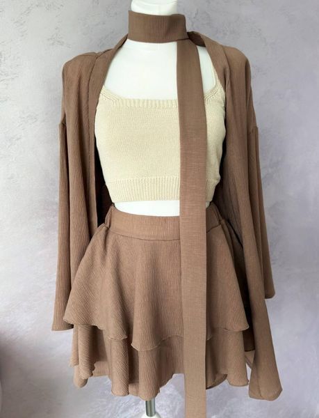 Костюм женский (кимоно+пояс+шорты) вискоза жатка BBD-1636 (42 - 46 р.) Кофейный BBD-1636 фото