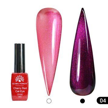 Гель лак кошачий глаз Cherry Red Cat Eye Global Fashion, 8мл, 004 24829 фото