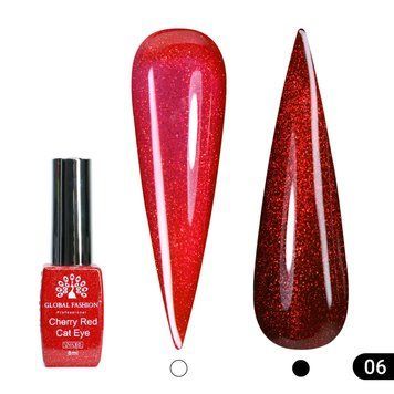 Гель лак кошачий глаз Cherry Red Cat Eye Global Fashion, 8мл, 006 24831 фото