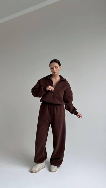 Костюм женский (штаны и кофта) трёхнитка на флисе CRY-1189 (42 - 46 р.) Шоколад CRY-1189 фото