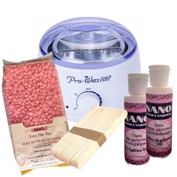 Набір для депіляції з воскоплавом Pro Wax White, воском 500 г і засобами для депіляції 2970678381 фото