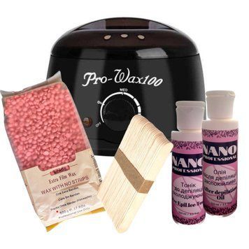 Набір для депіляції з воскоплавом Pro Wax Black, воском 500 г і засобами для депіляції 2970678382 фото