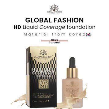 Тональная основа, Global Fashion HD Liquid Coverage Foundation, 30ml, GX05, Caramel 24966 фото