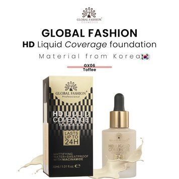 Тональная основа, Global Fashion HD Liquid Coverage Foundation, 30ml, GX06, Toffee 24967 фото