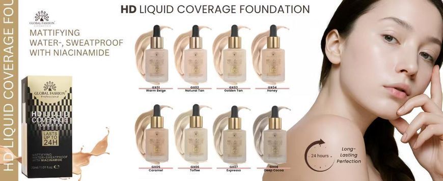Тональна основа, Global Fashion HD Liquid Coverage Foundation, 30ml, GX06, Toffee 24967 фото