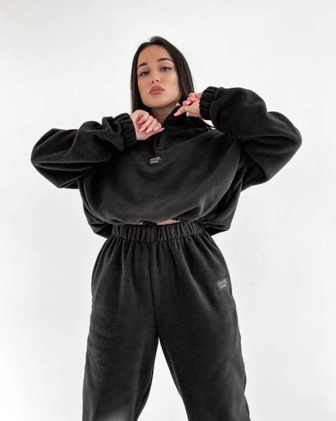 Костюм женский (штаны и кофта) двухсторонний флис CRY-1024 (42 - 46 р.) Чёрный CRY-1024 фото